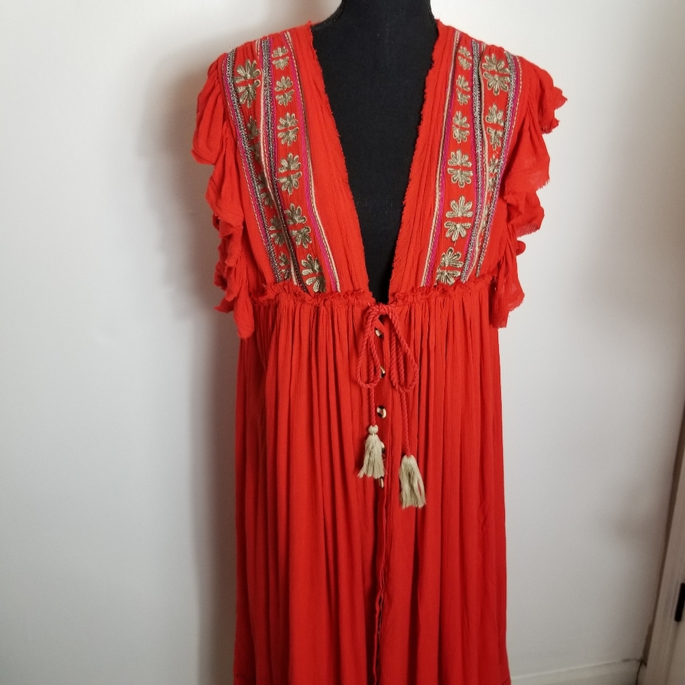 Free People Bali Will Wait For You Red Boho Midi Dress